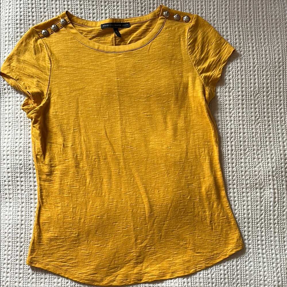 White House Black Market Gold Fitted Buttoned Short Sleeve Tee